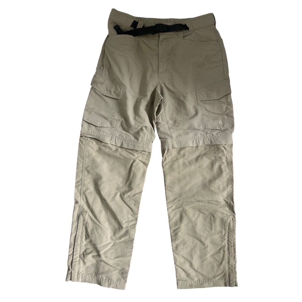 The North Face Mens Medium Convertible Cargo Pants Khaki Nylon Hiking Zip Off